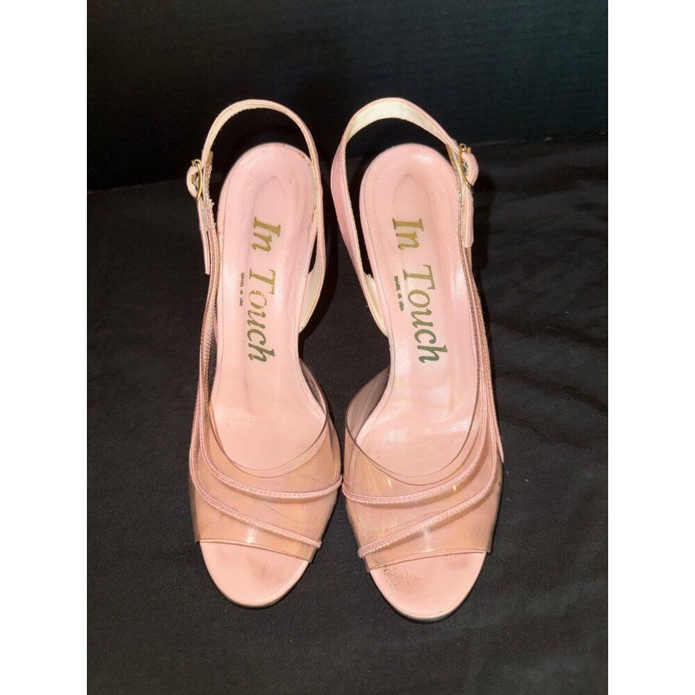 Vintage In Touch Pink & Clear Slingback Heels - Picture 5 of 6